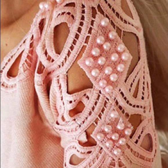 Pink, Long-Sleeve Pearl Beading Ribbed Tee - Picture 2 of 8